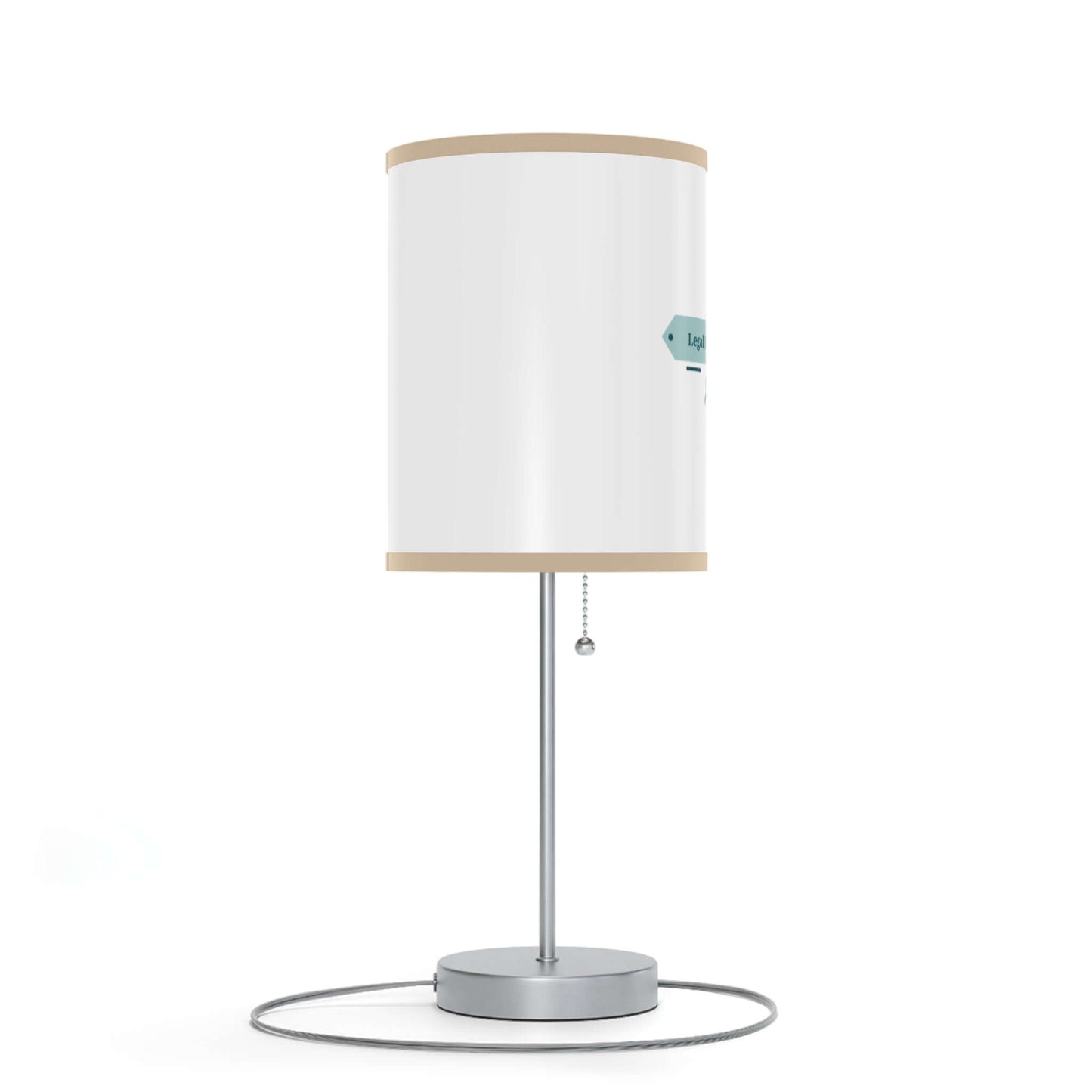 Unique table lamp on steel stand with white shade and wooden trim, designed for US and CA plug compatibility.