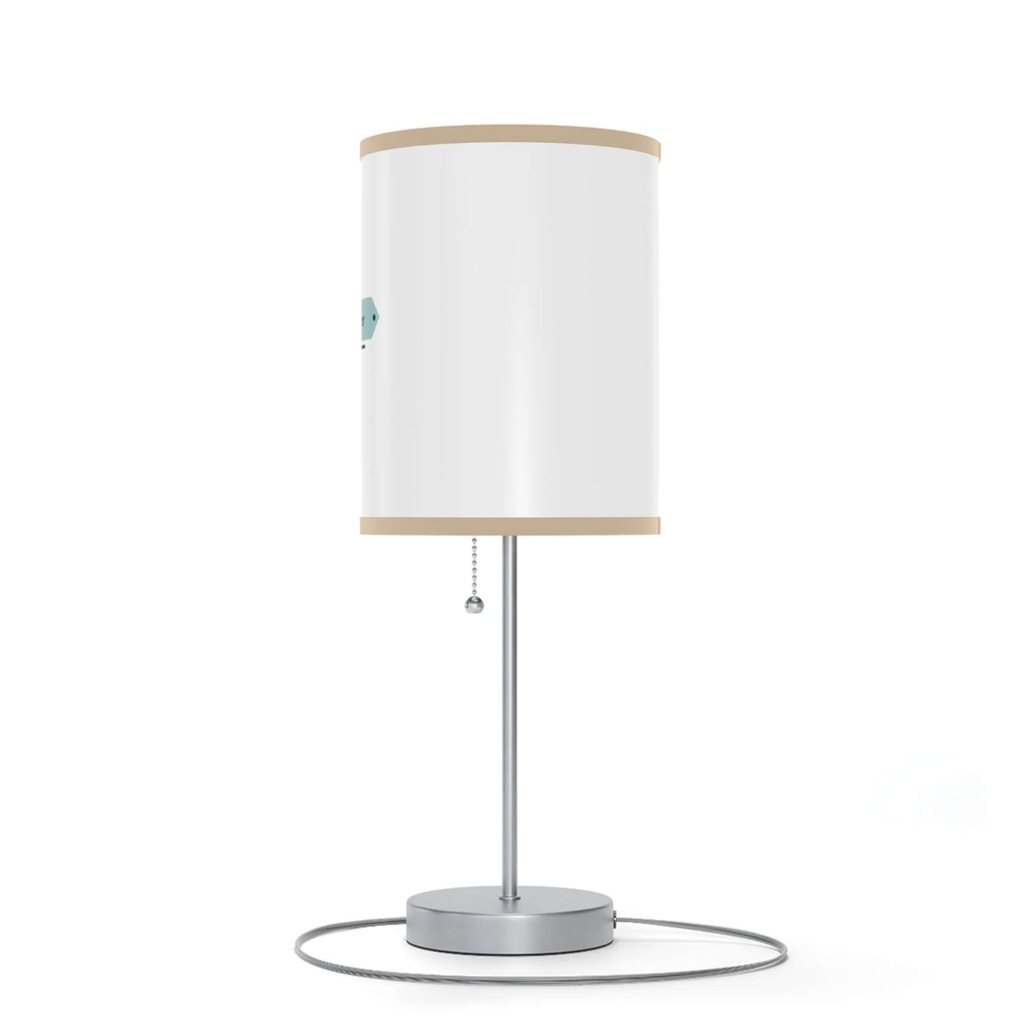 Stylish table lamp on a steel stand with white shade and beige trim, suitable for US and CA plug.