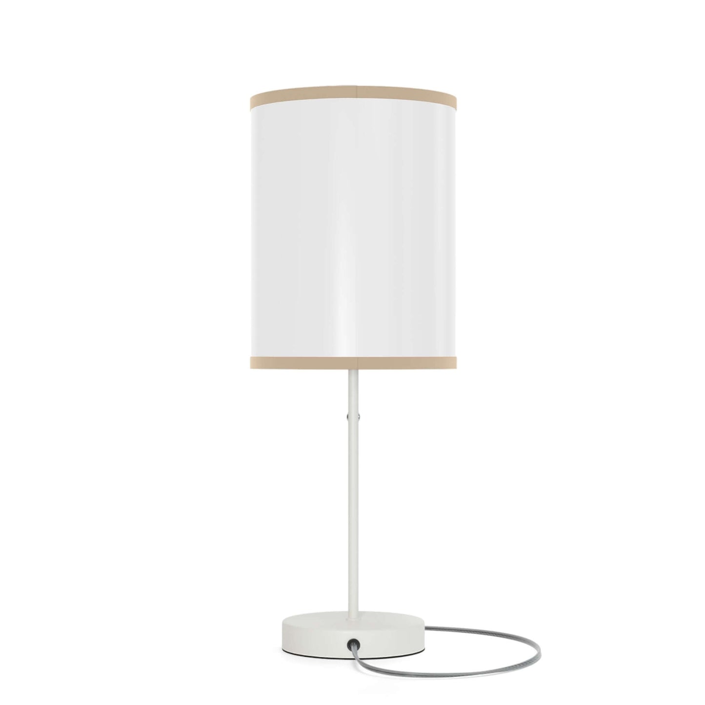 Stylish table lamp on a stand with white shade and silver base, suitable for US and CA plug types.